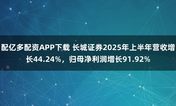 配亿多配资APP下载 长城证券2025年上半年营收增长44.24%，归母净利润增长91.92%